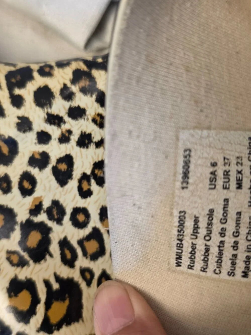 Leopard Print Rubber Boots with Black Buckle and Black Trim Size 6